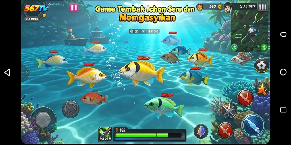 Tampilan gameplay seru dalam 567TV menembak ikan.