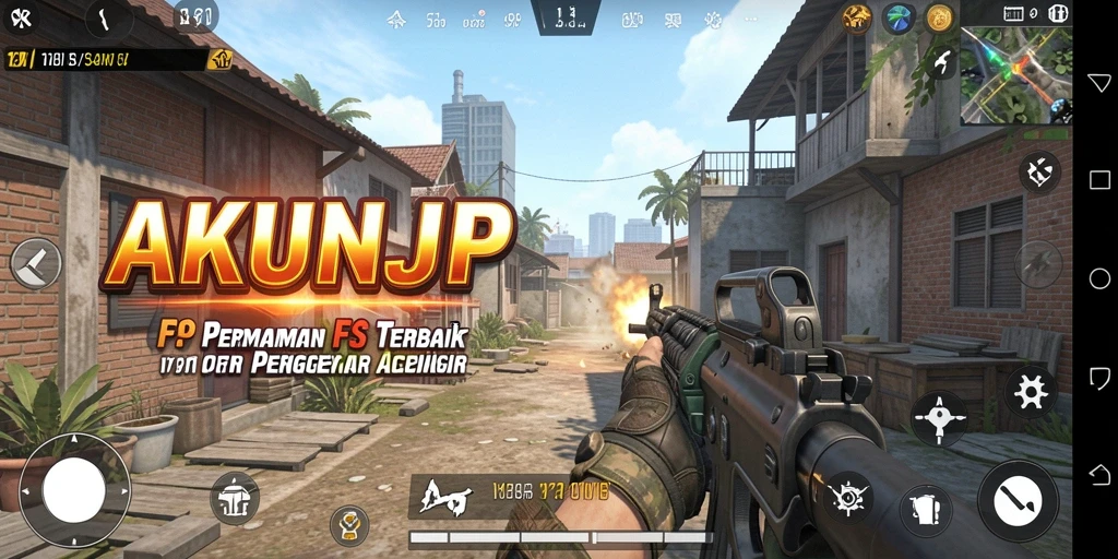 Screenshot utama menampilkan aksi intens dari gameplay <strong>AKUNJP</strong> di medan perang.
