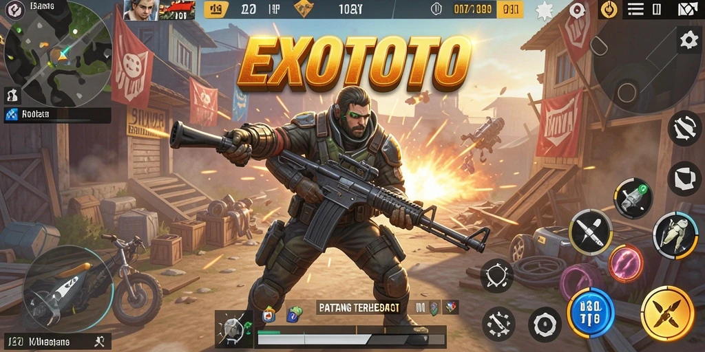 Gameplay seru EXOTOTO dalam momen pertarungan Battle Royale.