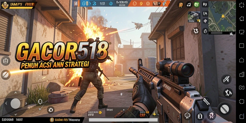 Tampilan gameplay GACOR518 dengan aksi menembak yang intens.