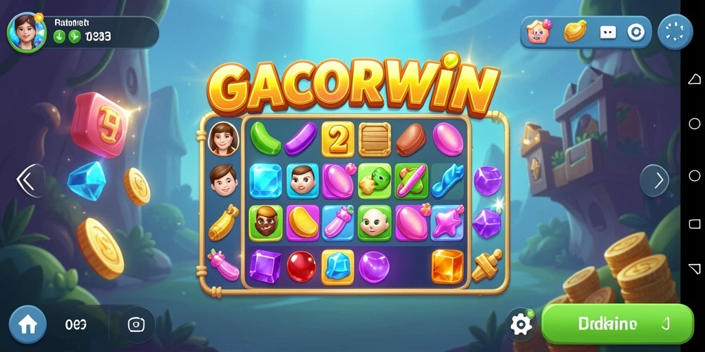 Screenshot menunjukkan gameplay Match-3 yang seru dan penuh warna.