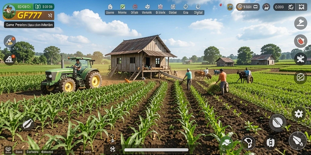 Tampilan gameplay menarik dari GF777 dengan aktivitas bertani yang seru.