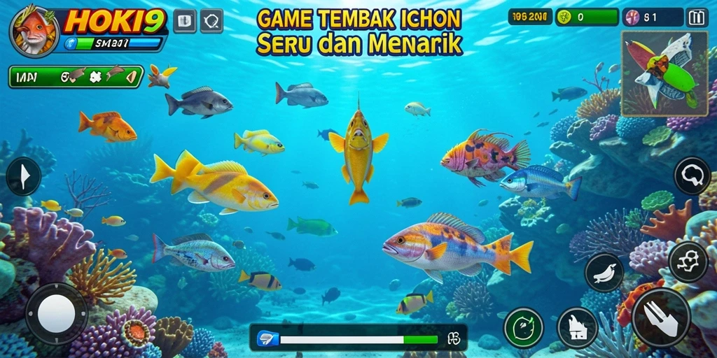 Screenshot gameplay HOKI9 menampilkan aksi menembak ikan yang seru.