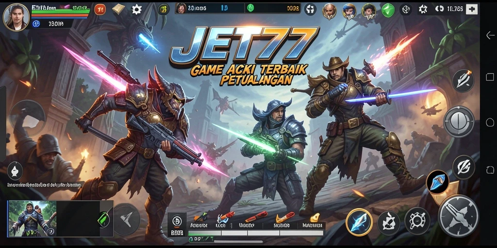 Tangkapan layar utama JET77 menampilkan aksi pertempuran yang mendebarkan.