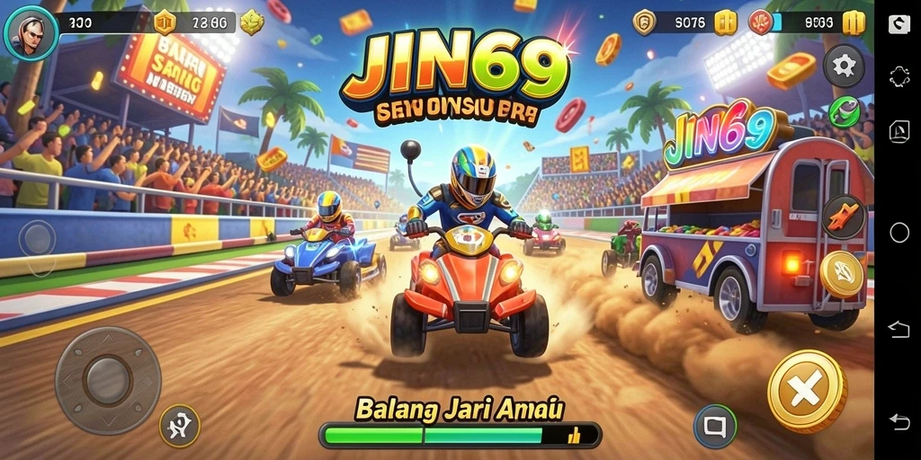 Screenshot gameplay JIN69 menampilkan balapan cepat dan menegangkan.