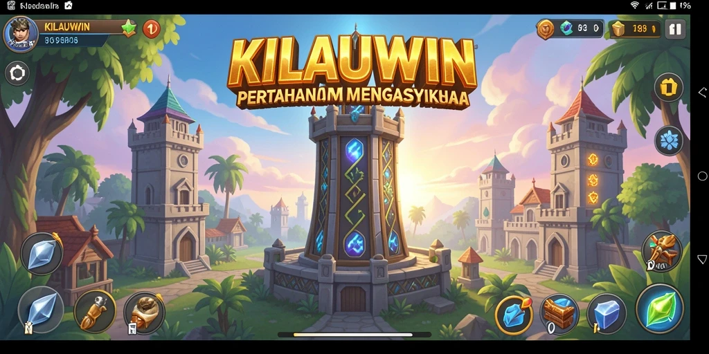 Tampilan gameplay KILAUWIN dengan menara dan musuh yang menarik.
