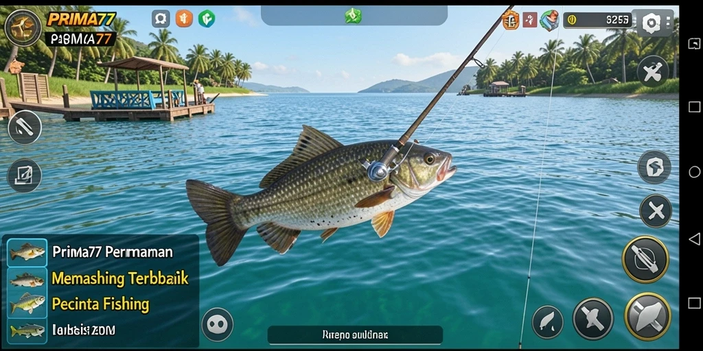 Tampilan gameplay PRIMA77 yang menunjukkan aksi memancing seru.