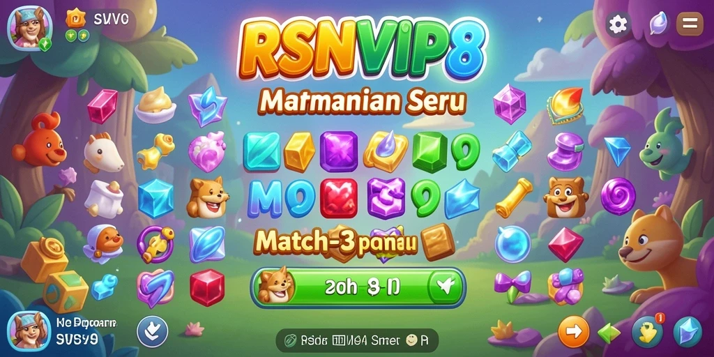 Screenshot gameplay RSNVIP8 dengan tampilan objek Match-3 yang menarik.
