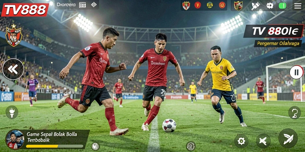 Tangkapan layar gameplay TV888 yang menampilkan aksi seru di lapangan sepak bola.