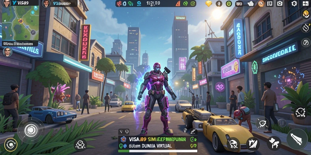 Tampilan gameplay <strong>VISA89</strong> yang menampilkan pengelolaan kota yang dinamis.