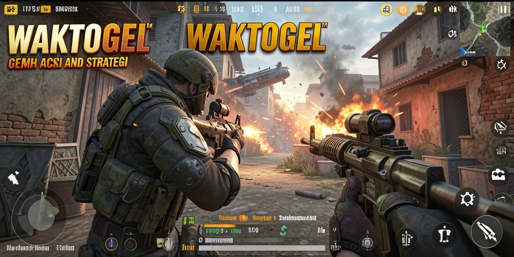Tampilan layar utama WAKTOGEL saat pertempuran FPS intens.